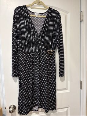 Luxology Black and White Polka Dot Wrap Dress